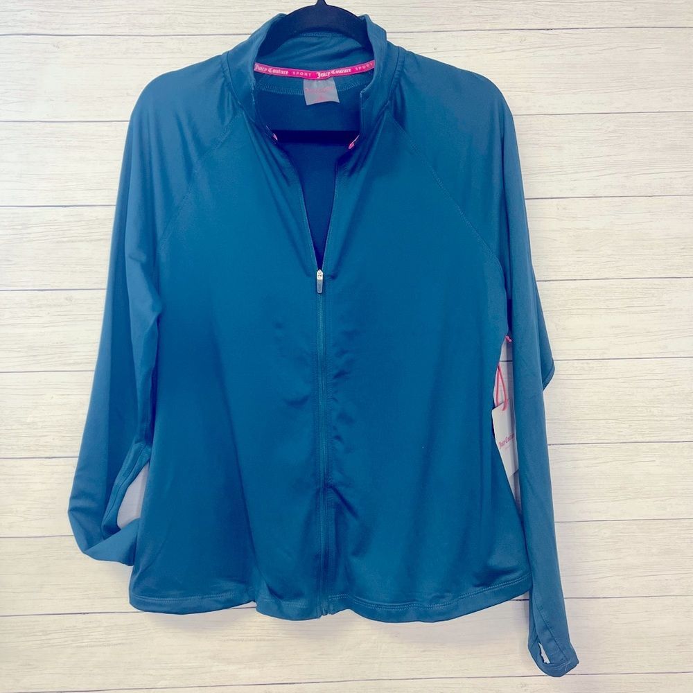 NWT Juicy Couture Sport Zip Up Performance Jacket Side Pockets Thumbhole XL 💗